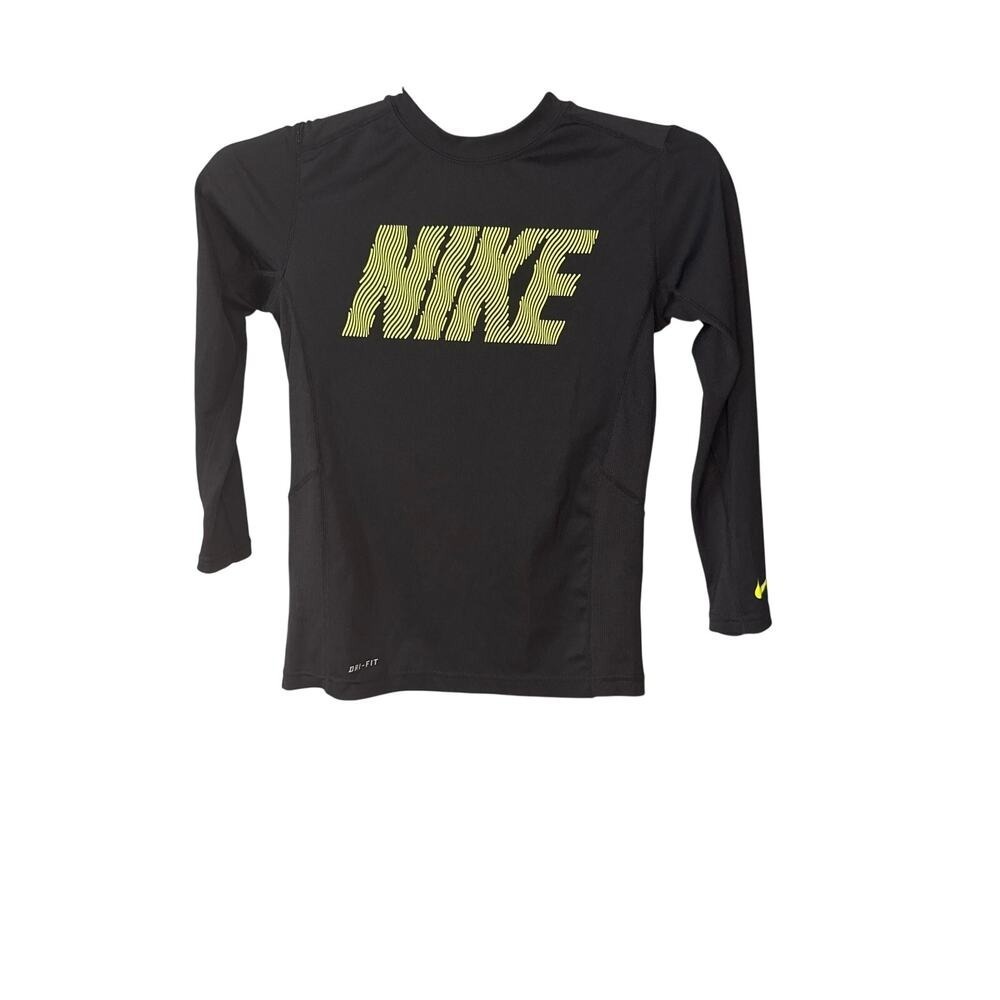 Nike Black Dri-FIT Shirt with Vibrant Green Logo Boys S